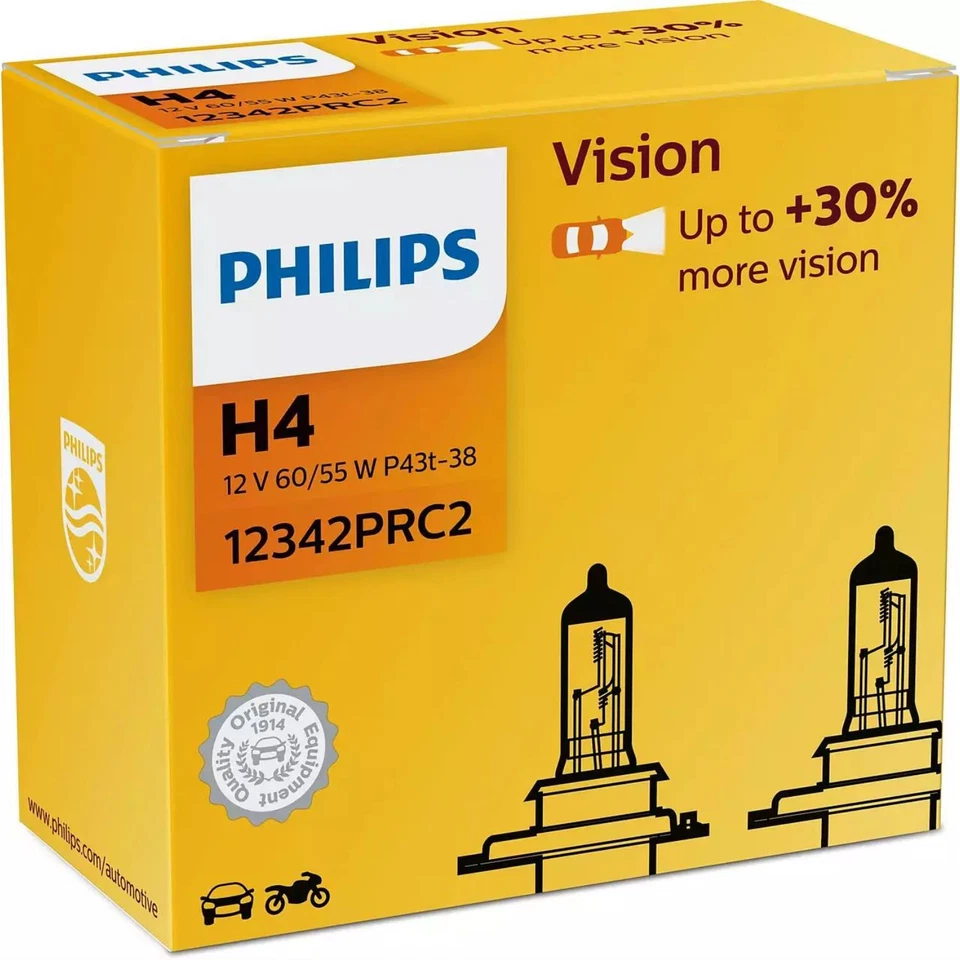 Philips Vision DuoPack H4 Halogen bis zu 30% mehr Licht 60/55W 12V Autolampen - Bild 1 von 1