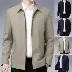 Casual Business Autumn Spring Jackets Outwear Top Men's Zipper Lapel Collar Coat - Picture 1 of 26