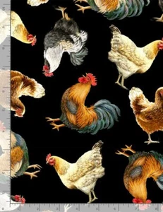 Timeless Treasures ~ Realistic Chickens Roosters ~ 100% Cotton Quilt Fabric BTY - Picture 1 of 1