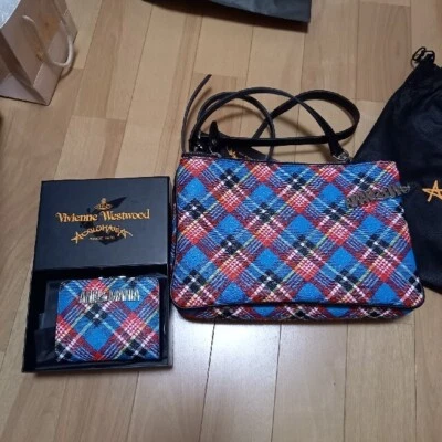Vivienne Westwood Anglomania Shoulder Bag and Short Wallet Set Plaid Blue - Image 1 of 4