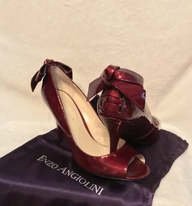 NEW ENZO ANGIOLINI Burgundy Patent Leather “HEEL BOWS” Pumps Shoes, 8.5 - Picture 1 of 9