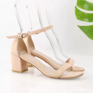 Stuart Weitzman Womens Simple Sandal Size 6.5 Beige Blush Suede Block Heel Shoe - Picture 1 of 15