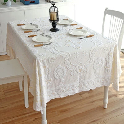 3D White Vintage Embroidered Floral Lace Tablecloth Dining Kitchen Table Cover - Image 1 of 4