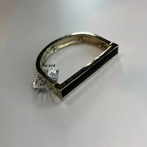 INC International Concepts Gold Stretch Bracelet w/ Black Leather Slab, NWT! - Picture 1 of 5