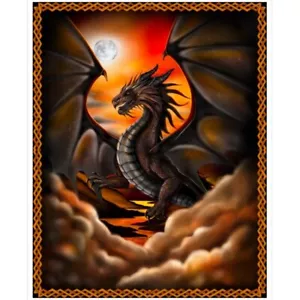 Patchwork Quilting Sewing Fabric Dragon Fire & Fury Panel 90x110cm - Picture 1 of 1