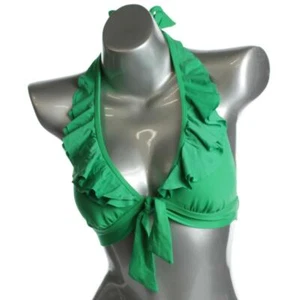 Kenneth Cole NEW Womens S Green Solid Ruffle Halter Top Bikini Top Swimwear $50 - Picture 1 of 4