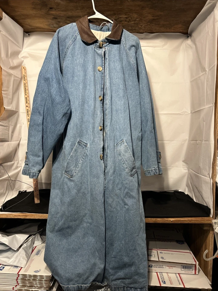 Vintage 90s Denim Trench Coat Duster Retro Grunge Y2K M Accents On Outerwear - Image 1 of 4
