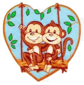 monkey jungle fabric applique iron on heart not embroidered 4 inch - Picture 1 of 2