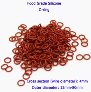 4mm Cross-section Food Grade Silicone O-ring Red Gasket Outer Diameter 12mm-80mm - Picture 1 of 11