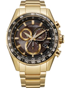 Citizen PCAT Atomic Timekeeping Eco-Drive Brown Gold Men's Watch Chronograph - Picture 1 of 1