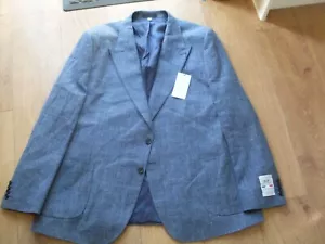 M & S MENS ITALIAN FABRIC LINEN/COTTON BLAZER - NOVA FIDES- NAVY - 50" LONG-BNWT - Picture 1 of 14