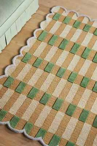 Vintage Wool Plaid Green Tufted Rug by Anthropologie - Handmade Wool Area Rug - Picture 1 of 3