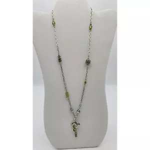 Sterling Cable Chain Pendant Necklace Peridot 925 Italy Maker's Mark WO0532 - Picture 1 of 4