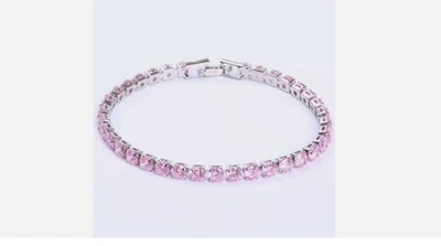 天然粉色蓝宝石手链 925 纯银女士手链礼物送给她 — 第 1/4 张图片