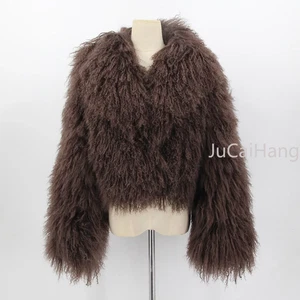 Abrigo corto de piel cálida para mujer Chaquetas de piel de oveja Mongolia real Abrigo personalizado - Imagen 1 de 19