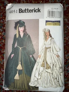 Disfraz de Teatro Butterick Pattern 4051 Talla 12-16 Southern Belle Scarlett O'Hara - Imagen 1 de 2