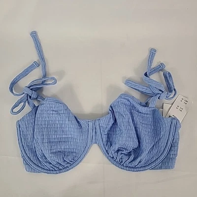 Nuevo con etiquetas Top de Bikini Abercrombie & Fitch Curve Love Tie-Strap Con Aros Talla M AZUL Foto 1 de 4