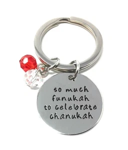Silver 'So Much Funukah To Celebrate Chanukah' Hanukkah Keyring Jewish Fun Gift - Picture 1 of 3