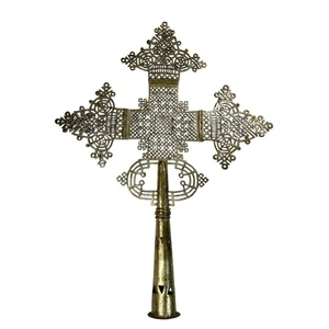 Vintage Ethiopian Silver Processional Cross  Orthodox Coptic Christian 21.5” - Picture 1 of 24