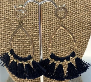 Pendientes borla azul marino tono dorado martillado orejas perforadas boho colgante declaración - Imagen 1 de 4