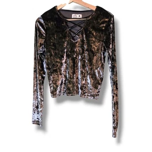 Hollister shirt womens Medium Grey velour long-sleeve - Picture 1 of 8