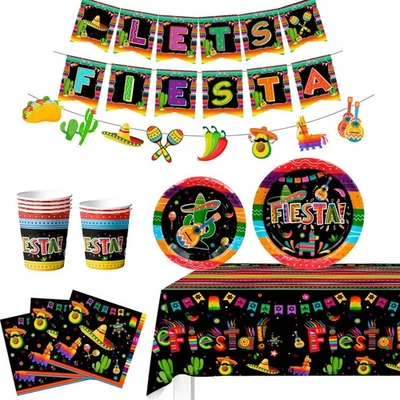 Mexican Fiesta Party Decoration Fiesta Party Supplies Tableware Plate Tablecloth - Image 1 of 2