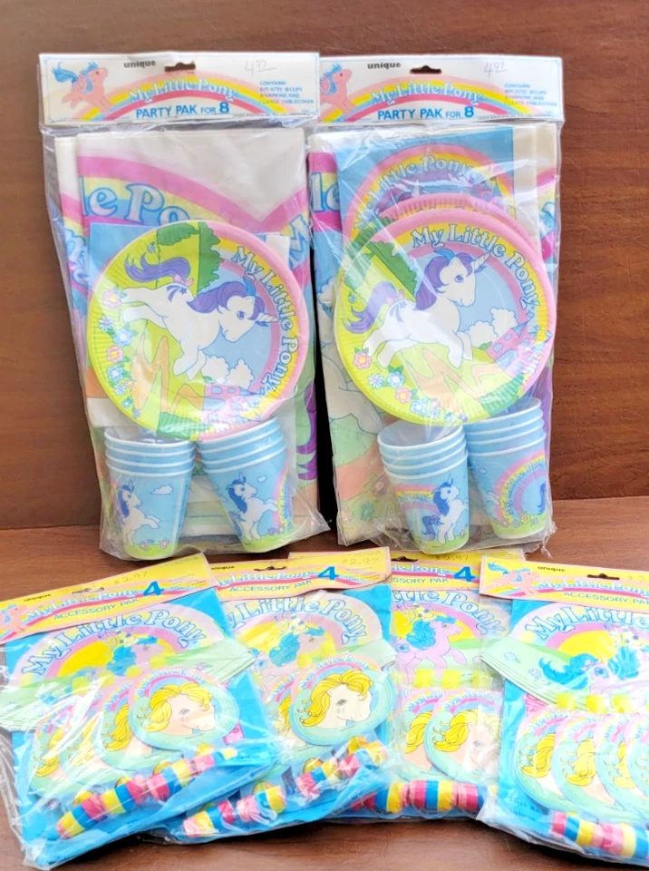 Винтаж 1980-х My Little Pony день рождения вечеринки расходные материалы тарелки чашки шляпы трофей сумки - Изображение 1 из 4