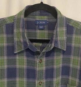 Vintage J. Crew Shirt Y2K Heavy Thick Cotton Button Front Navy Green Men's XL - Picture 1 of 9