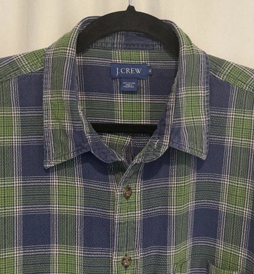 Vintage J. Crew Shirt Y2K Heavy Thick Cotton Button Front Navy Green Men's XL - Image 1 of 4
