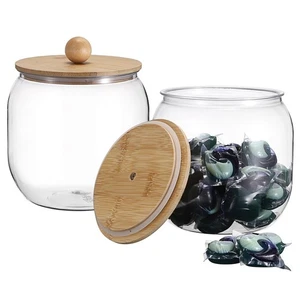 2-Pack Clear Plastic Laundry Pod Containers with Bamboo Lids & Seal Rings – A... - Bild 1 von 8