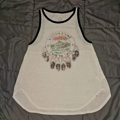 Volcom XS Beige Burnout Dreamcatcher Mountain Distressed Graphic Tank Top Shirt - Image 1 of 4