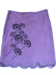 MUSE Skirt 6 8 Pink Genuine Suede Dandelions Cut Outs Front Scalloped Hem 21"L - Picture 1 of 5