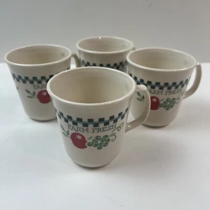 Corelle Farm Fresh Homemade Coffee Cup Mugs Set of 4 Green Checked Band Corning - Picture 1 of 11