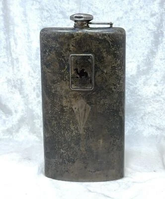 Large Webster Sterling Egyptian Revival Camel & Palm Tree Hip Flask - 359.7G Foto 1 de 4