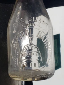 Capitol Dairy Embossed Quart Milk Bottle, Capitol Dome Embossing, Antique Bottle - Picture 1 of 20