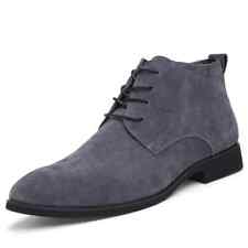 Suede Leather High Top Boots Men's Lace up Pointy Toe Flat Ankle Bootie Leisure 