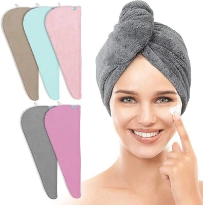 Envoltura de toalla de cabello secado rápido turbante súper absorbente envoltura de cabeza tres piezas Foto 1 de 4