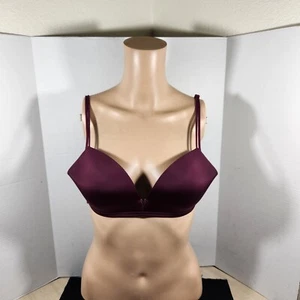 Victorias Secrets Lined Padded No Wire V Medallion Bra 34C Maroon Red - Picture 1 of 14