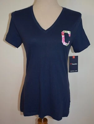 New Womens Cleveland Shirt Small Blue Short Sleeve V-Neck #1 Mom MLB Baseball - Image 1 of 2