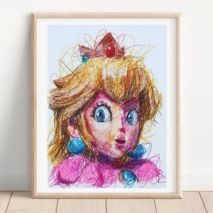 Princess Peach Ballpoint Pen Print, Super Mario Art Poster - Picture 1 of 3