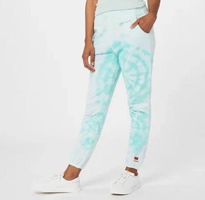 Peace Love World - French Terry Joggers Pants - Aqua Tie Dye - Image 1 of 4