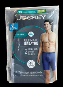 JOCKEY 2-Pair Ultimate Breathe Long Leg Boxer Briefs Black Grey Man Sz 2XL 44-46 - Picture 1 of 3