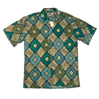 Vintage Campia Moda Shirt Mens M Medium Geo Dragon Print Short Sleeve Rayon New - Image 1 of 4