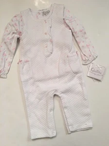 Quiltex Baby Girls Quilted Overalls Outfit Size 3 6 9 Months Pink White Bear - Picture 1 of 3