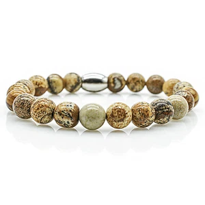 Jaspis Armband Bracelet Perlenarmband Damen Herren beige 6/8mm Edelstahl Perlen - Bild 1 von 8