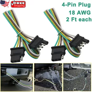 2X 4-Pin Plug Trailer Light Wiring Harness Extension 18 AWG Flat Wire Connector - Picture 1 of 13