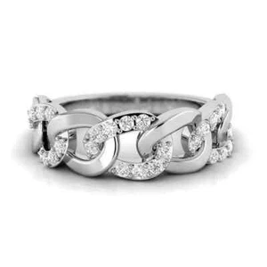 Anillo de moda con bordillo y diamantes cubanos para mujer en oro blanco y amarillo de 14 K - Imagen 1 de 15