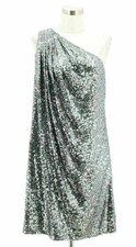 A07 BADGLEY MISCHKA Designer Dress Size Large 12 14 Silver Sequins One Shoulder