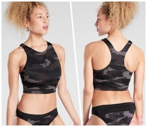 ATHLETA S Freestyle Camo Crop Bikini Top D-DD Black SMALL Sports Swim Suit NWT - Picture 1 of 4