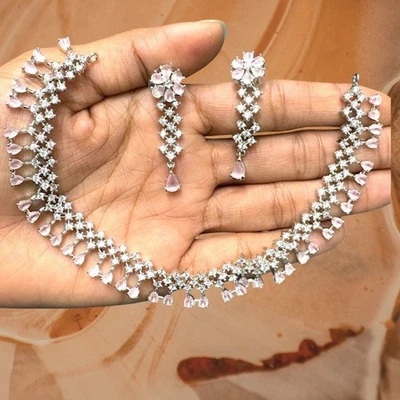 Set da sposa indiano Bollywood orecchini gioielli placcati argento zirconi... - Immagine 1 di 4